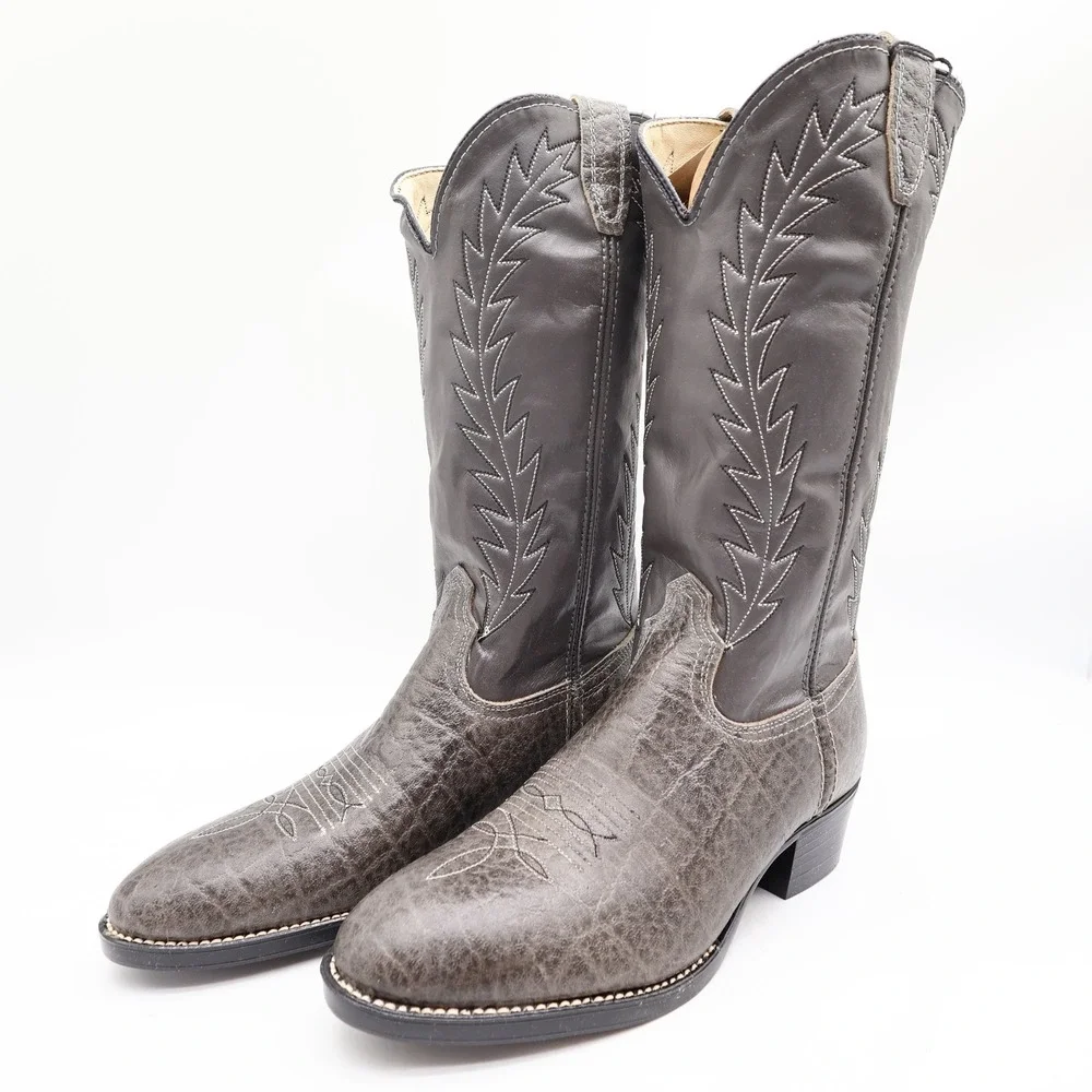 Acme 80s Western Boots Youth 3.5 D Grey Elephant Print Leather NIB 2395 Vintage